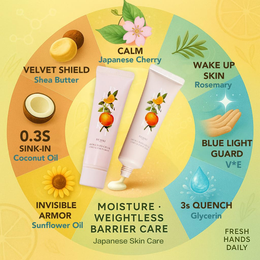 Creamy texture of DEMIKI Shea Butter Hand Cream on skin, non-greasy finish