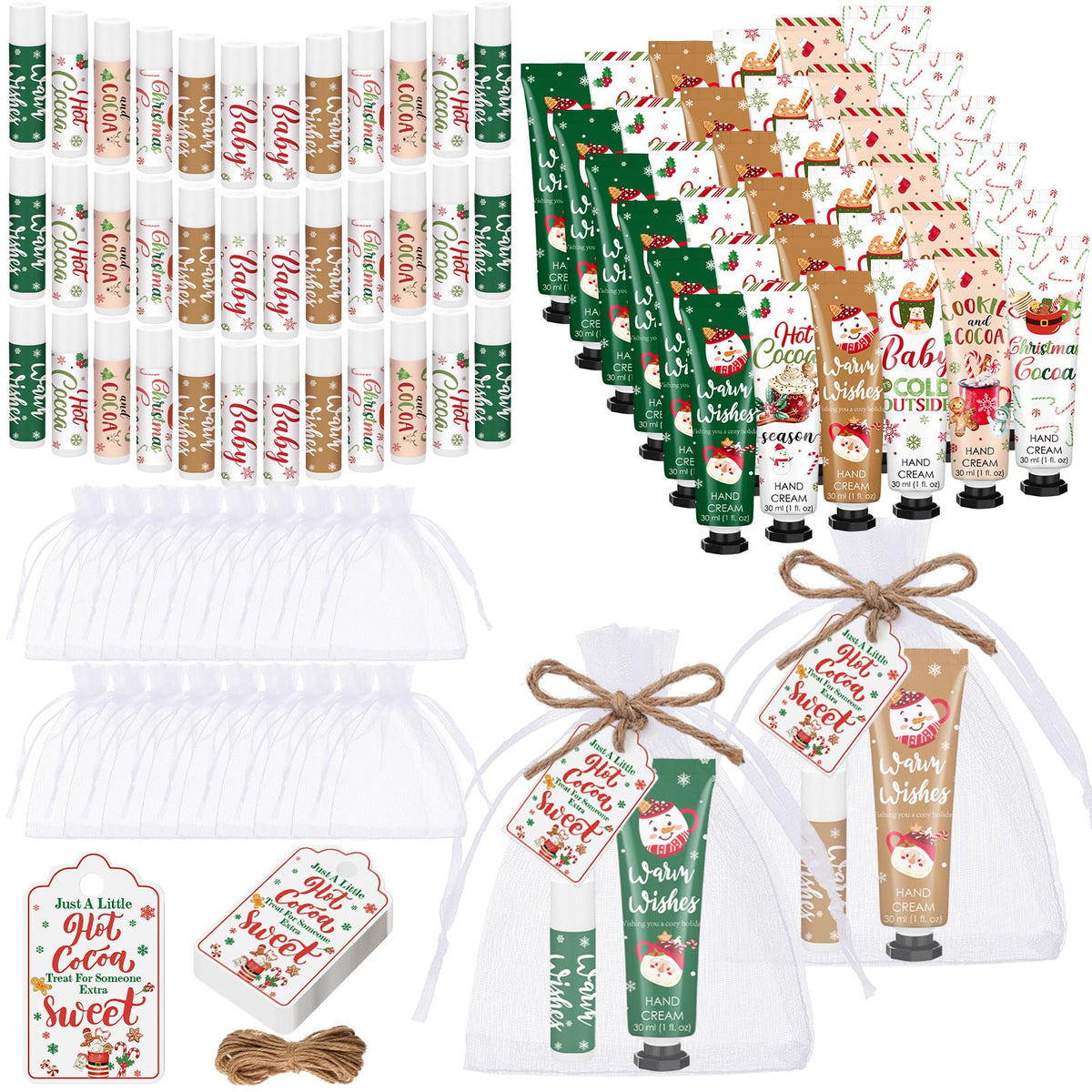 Demissle Christmas hot cocoa hand cream favor in festive packaging for guests
