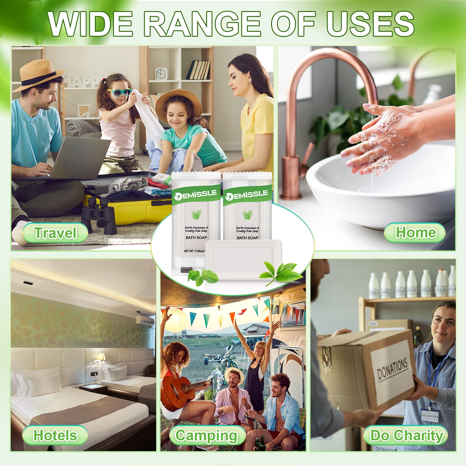 Demissle travel soaps for hotels, resorts, rentals, and travel kits.