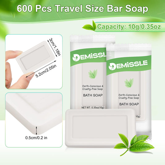 Demissle mini soap bar close-up shows compact size for travel kits.