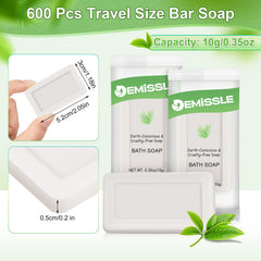 Demissle mini soap bar close-up shows compact size for travel kits.