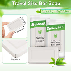 Demissle mini soap bar showing compact dimensions of 5.2 cm by 3 cm for travel.
