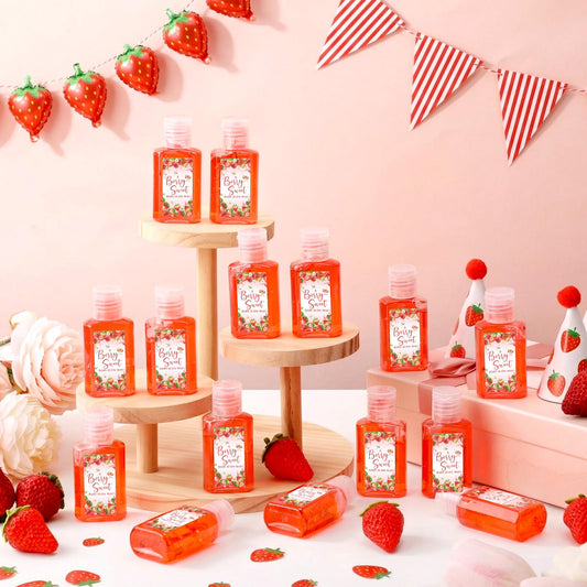 Demissle strawberry labels on favors enhancing gift bags and party ambiance