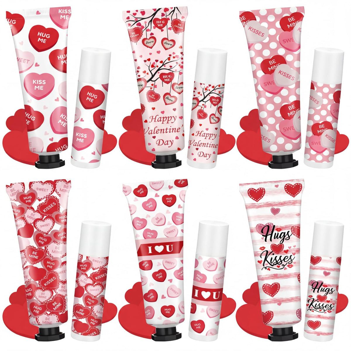 Demissle valentines hand cream and lip balm 6-set, portable hydration.
