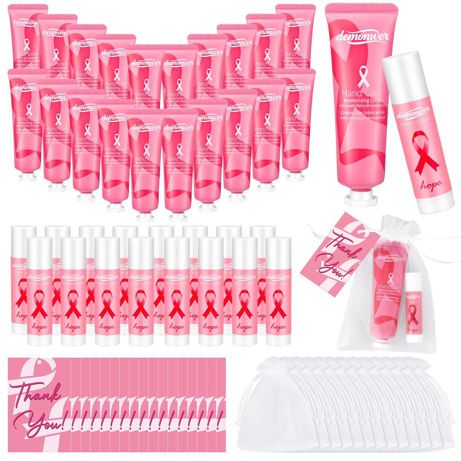 Demonwer pink ribbon hand cream gift, ideal for charity event favors and appreciation.
