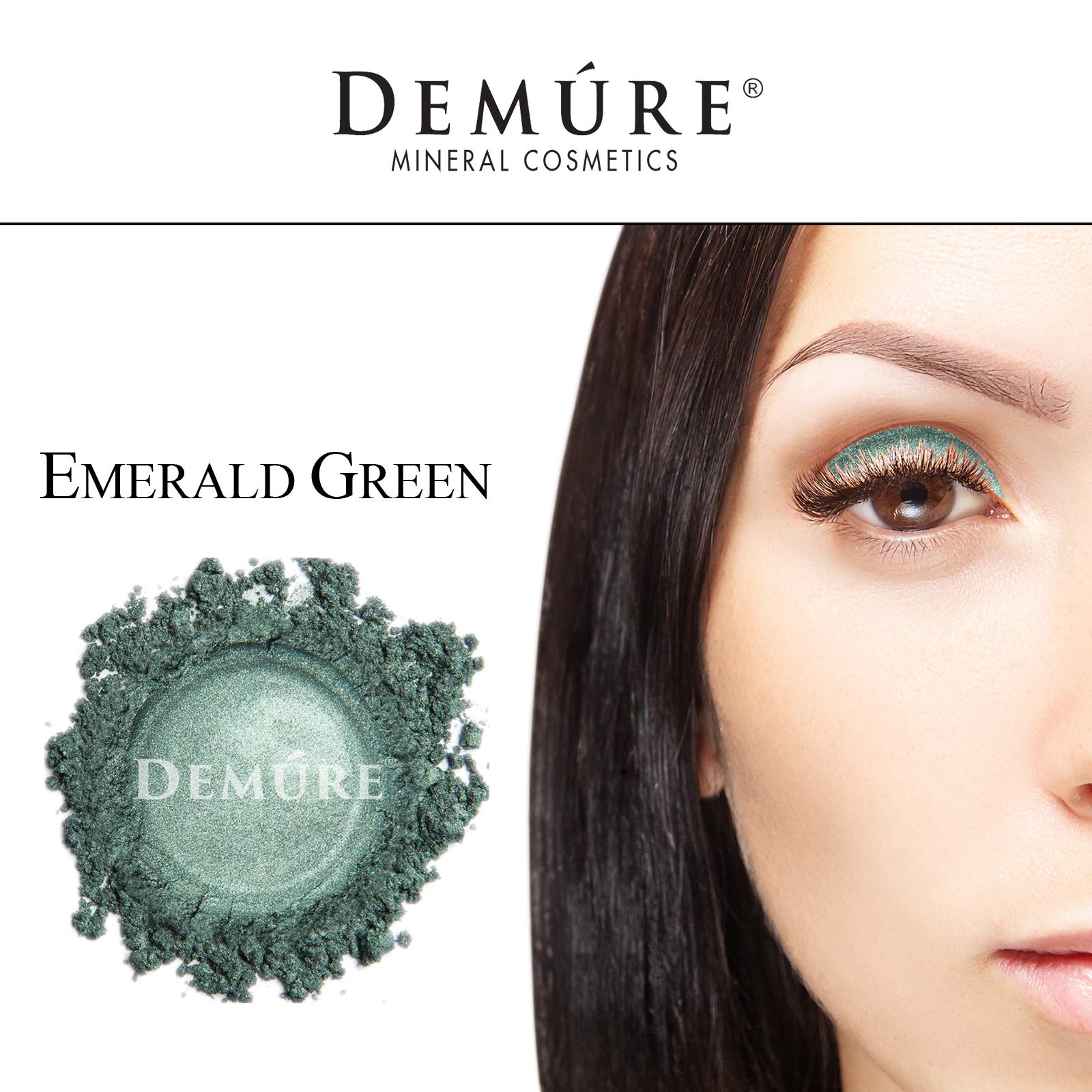 DEMÚRE Emerald Green shimmer swatch demonstrates rich color payoff