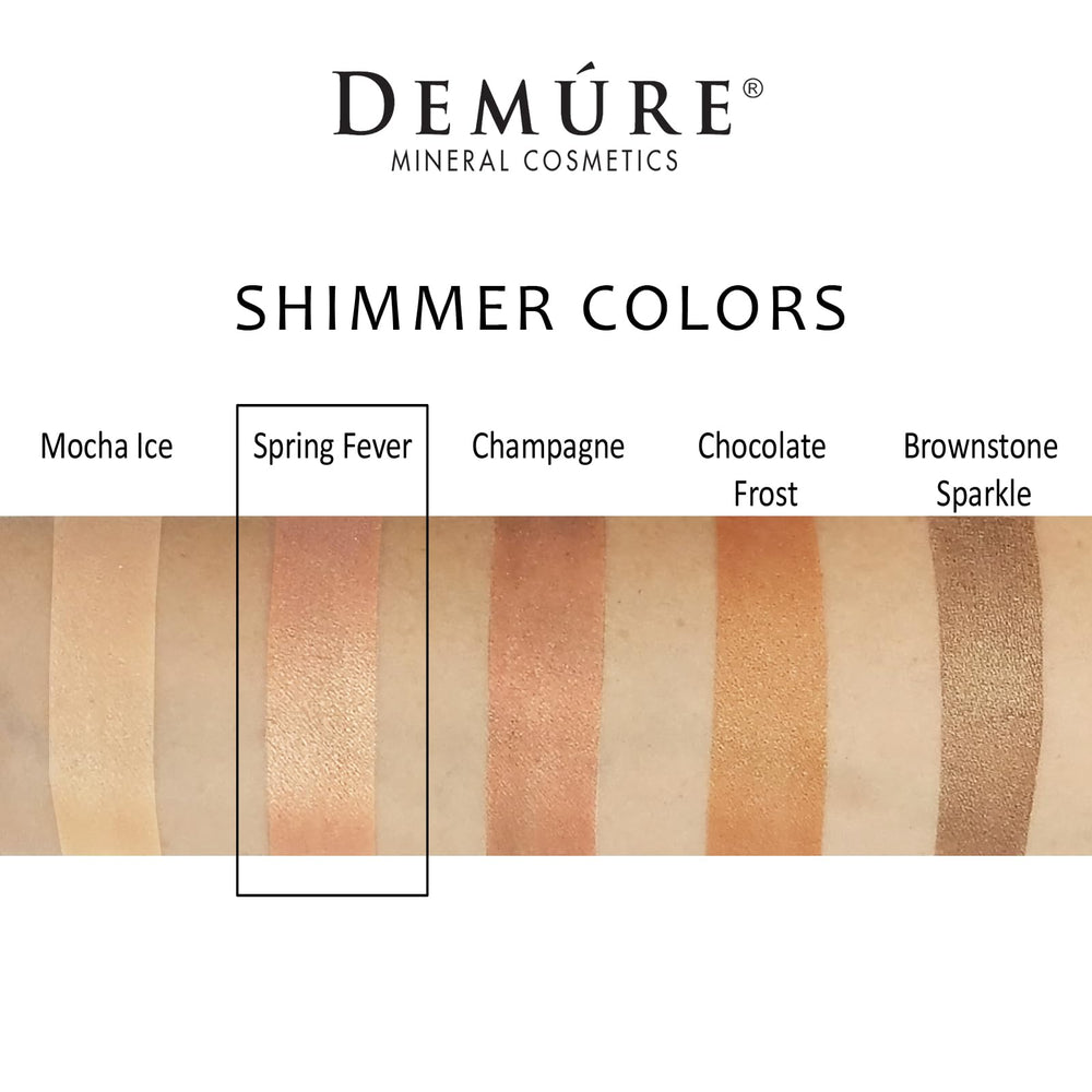 Demure glitter eyeshadow compact closeup highlighting fine minerals for radiant lids.