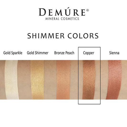 DEMÚRE copper shimmer eye shadow close-up showing silky mineral texture.