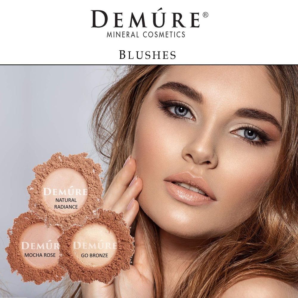 DEMURE mineral blush compact packaging shows portable, easy-access design.