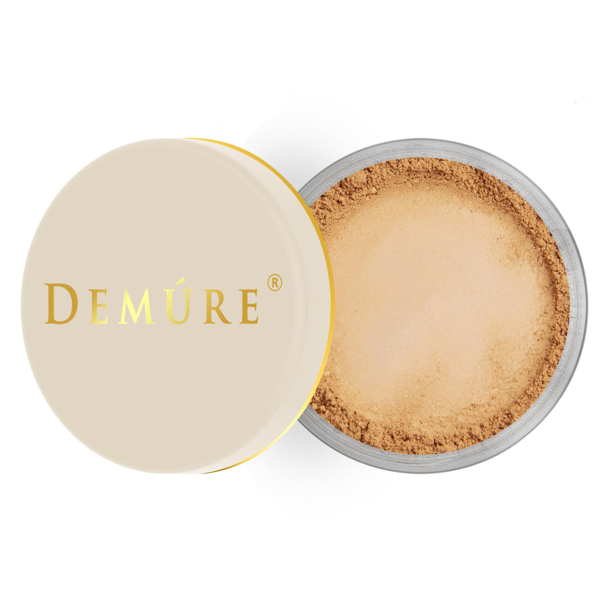 DEMÚRE Demure Mineral Blush Pink Fusion compact shows silky mineral powder for natural finish.
