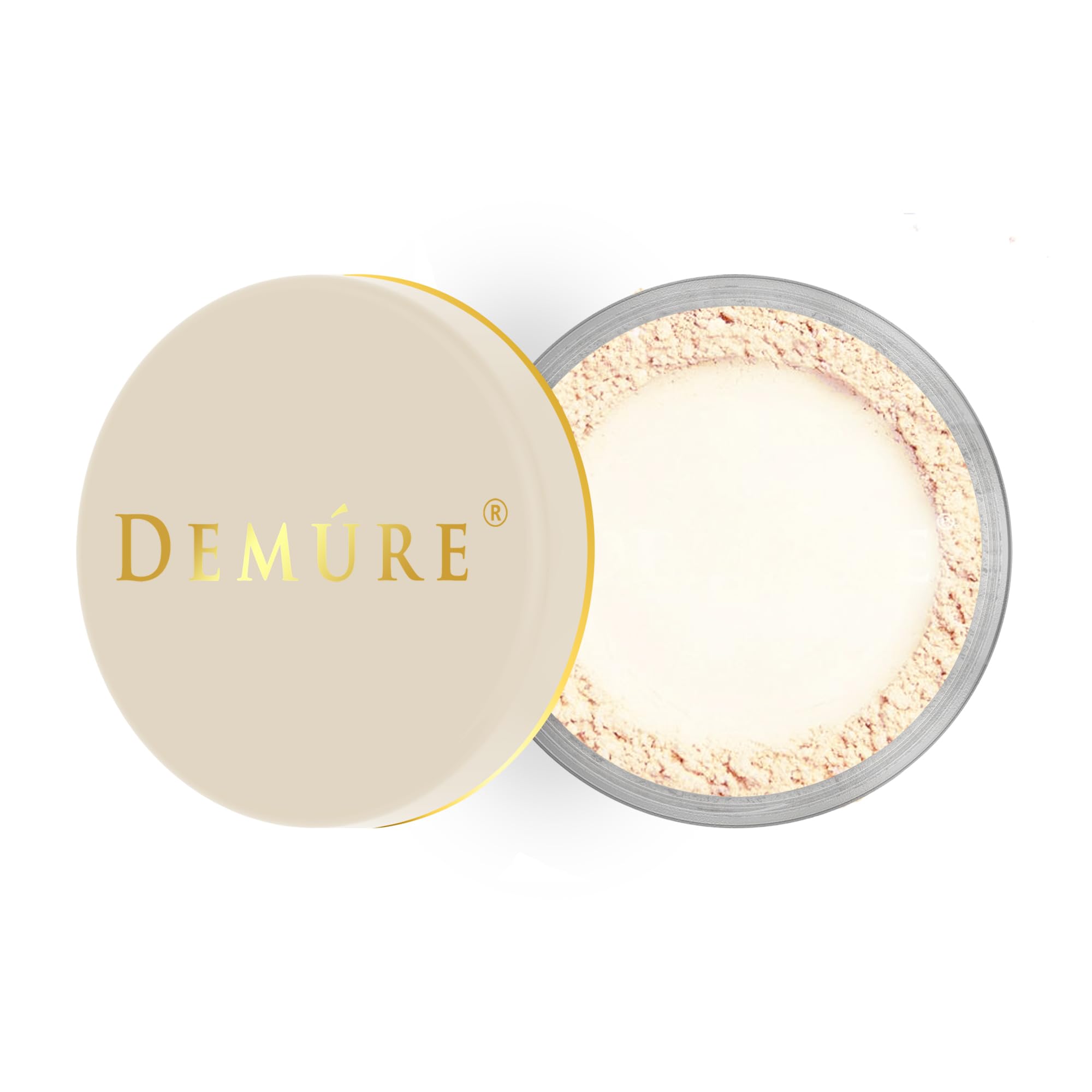 DEMÚRE Demure Mineral Concealer loose powder jar showing natural, breathable coverage.