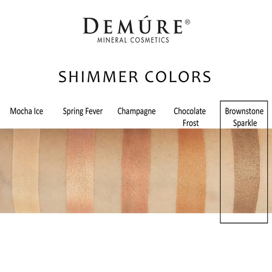 Demure Mineral Eye Shadow Brownstone Sparkle swatch shows buildable color payoff.