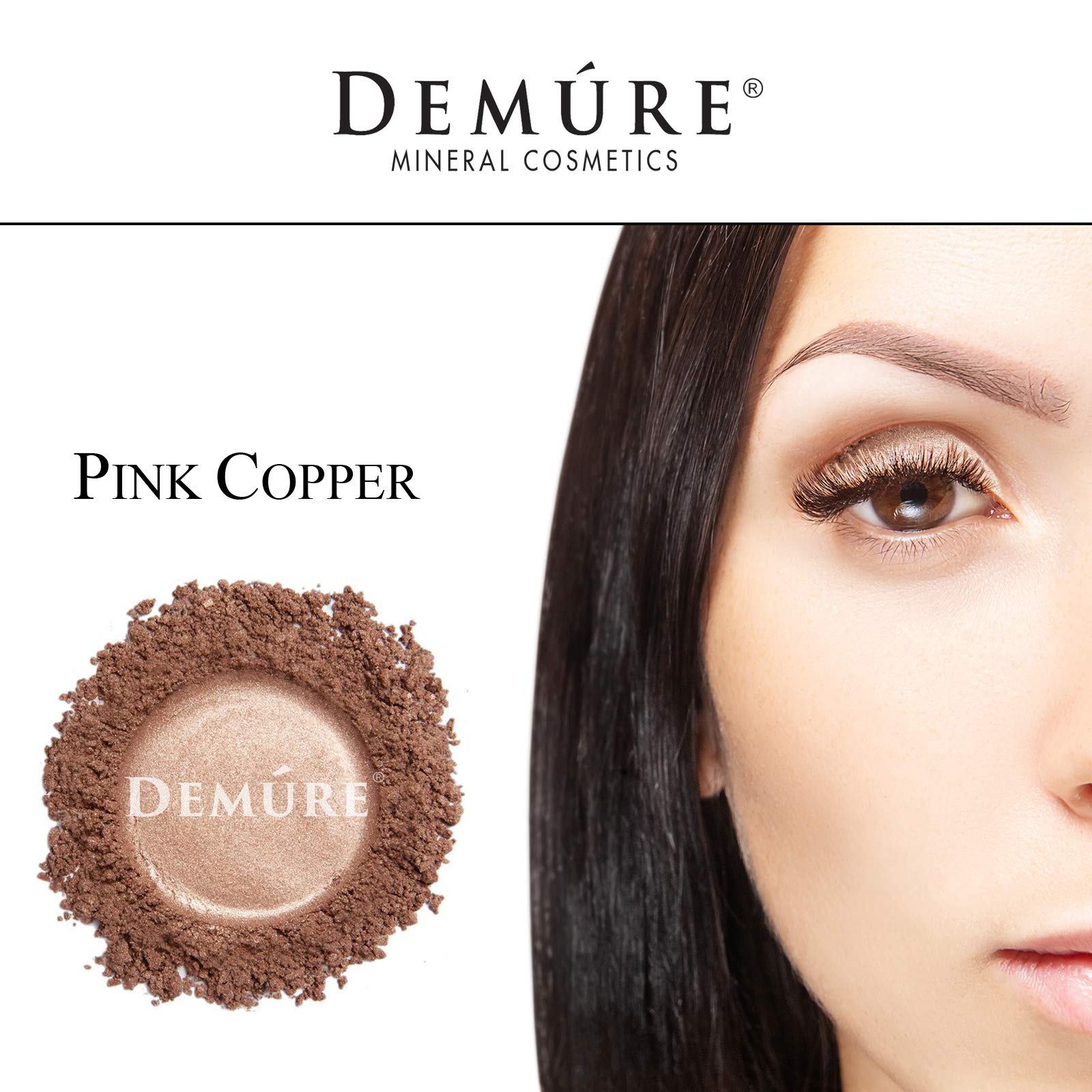 Demure Mineral Eye Shadow Pink Copper application brush captures smooth layering and buildable color