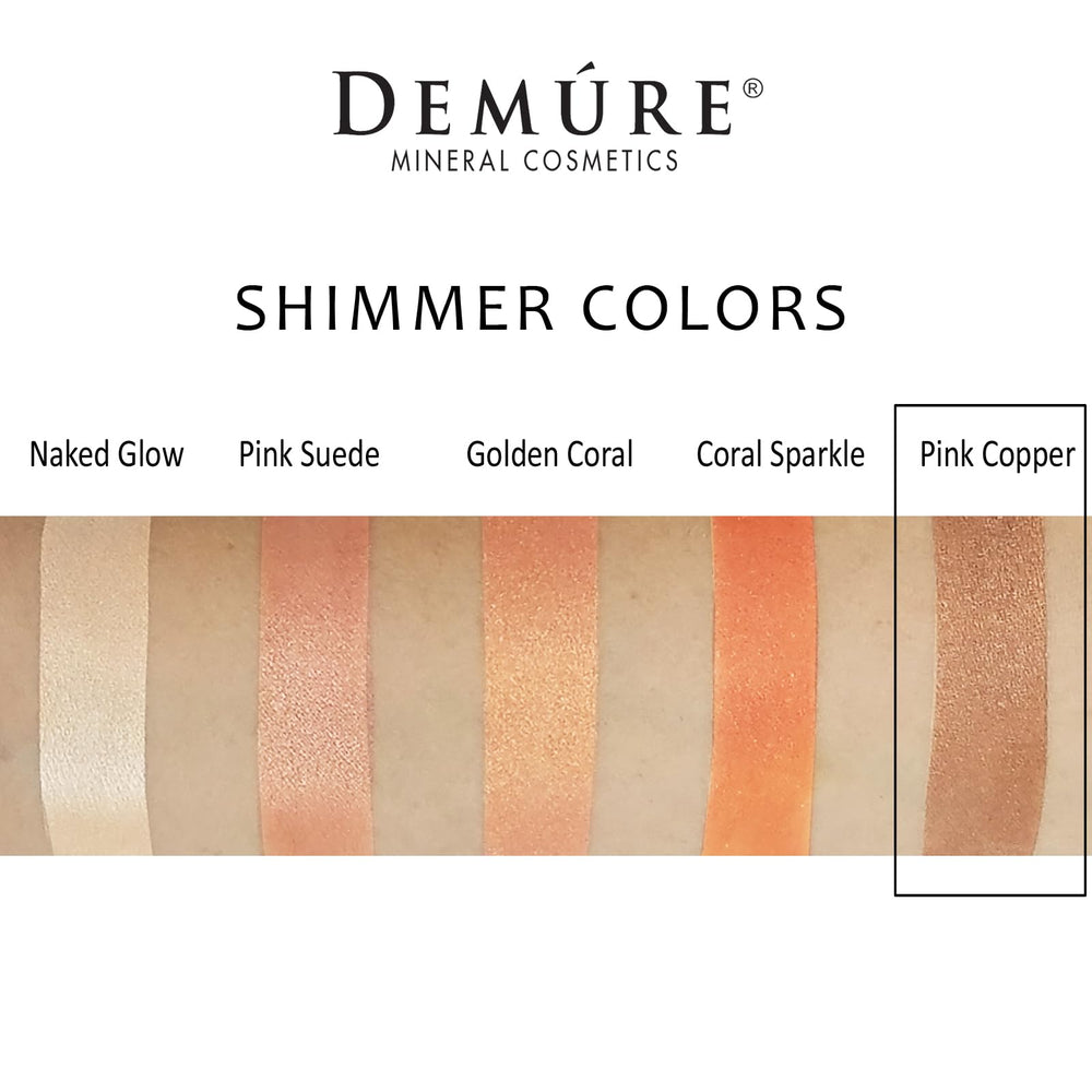 Demure Mineral Eye Shadow Pink Copper swatch on skin demonstrates rich pigment and versatility