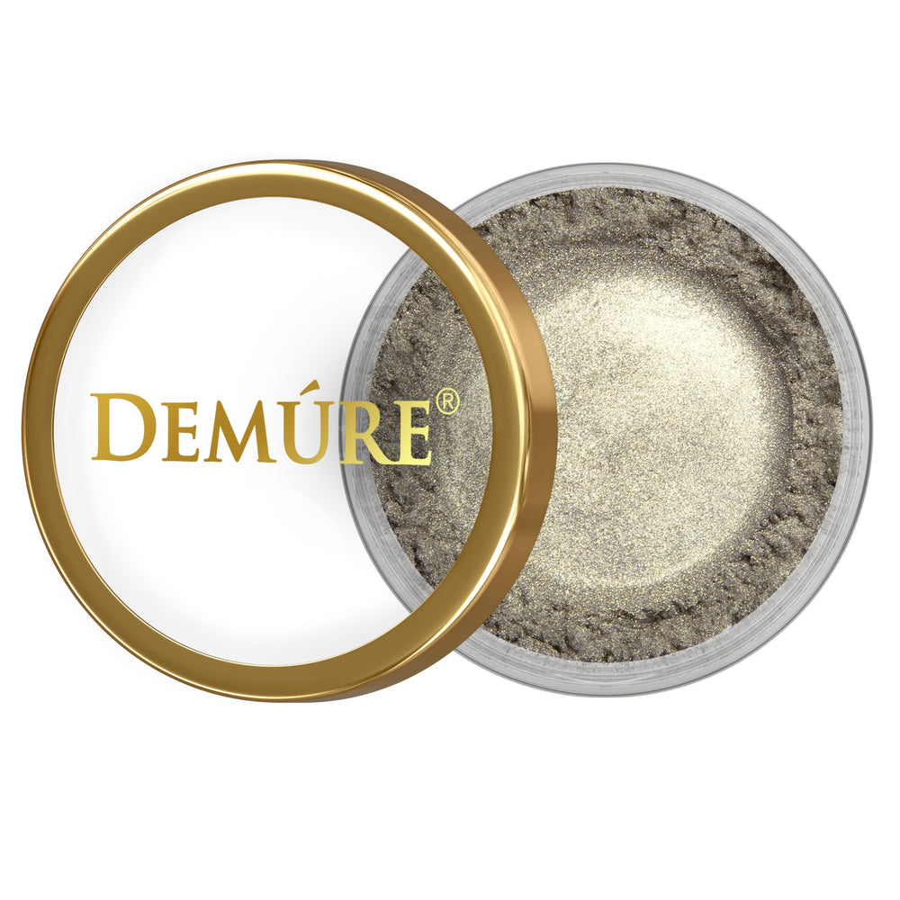 Demure Moss mineral eye shadow close-up with radiant shimmer and smooth glide.