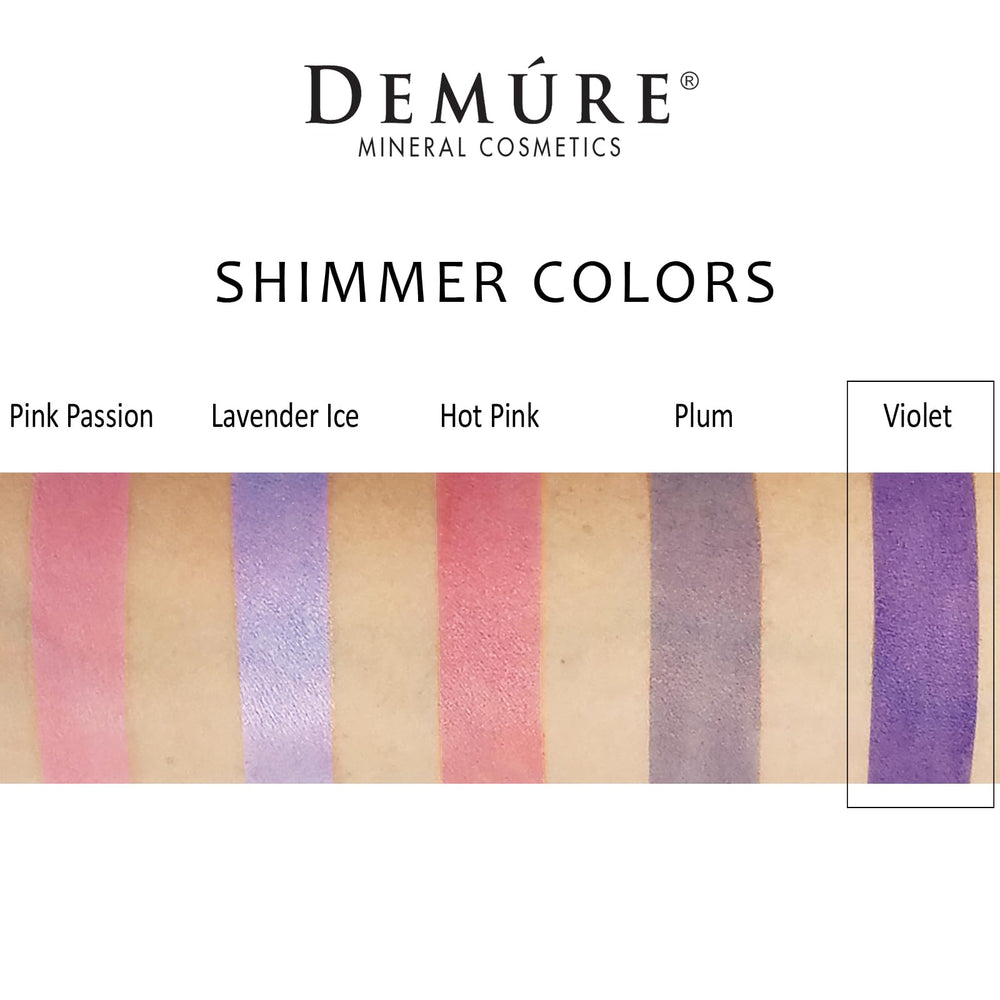 DEMÚRE violet shade swatch reveals buildable, pigmented color on skin