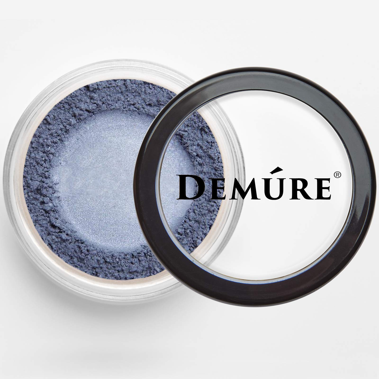 DEMÚRE smoky blue eye shadow glitter particles for subtle day-to-night sparkle