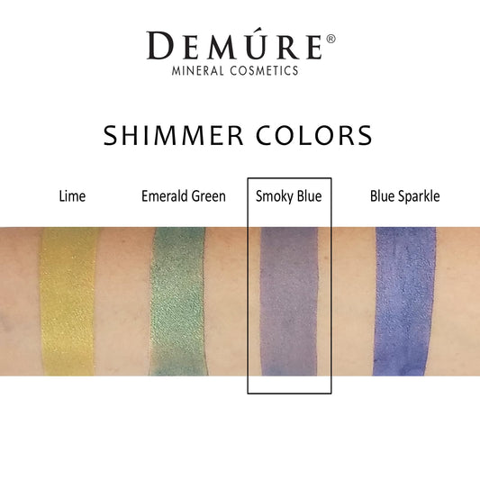 DEMÚRE smoky blue eye shadow jar closeup highlights loose mineral texture and vibrant pigment
