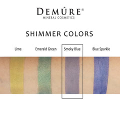 DEMÚRE smoky blue eye shadow jar closeup highlights loose mineral texture and vibrant pigment