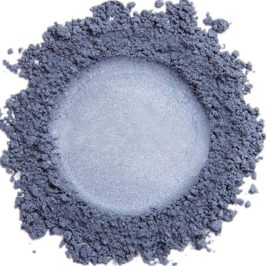 DEMÚRE Demure smoky blue eye shadow swatch showing rich mineral shimmer and blendable color