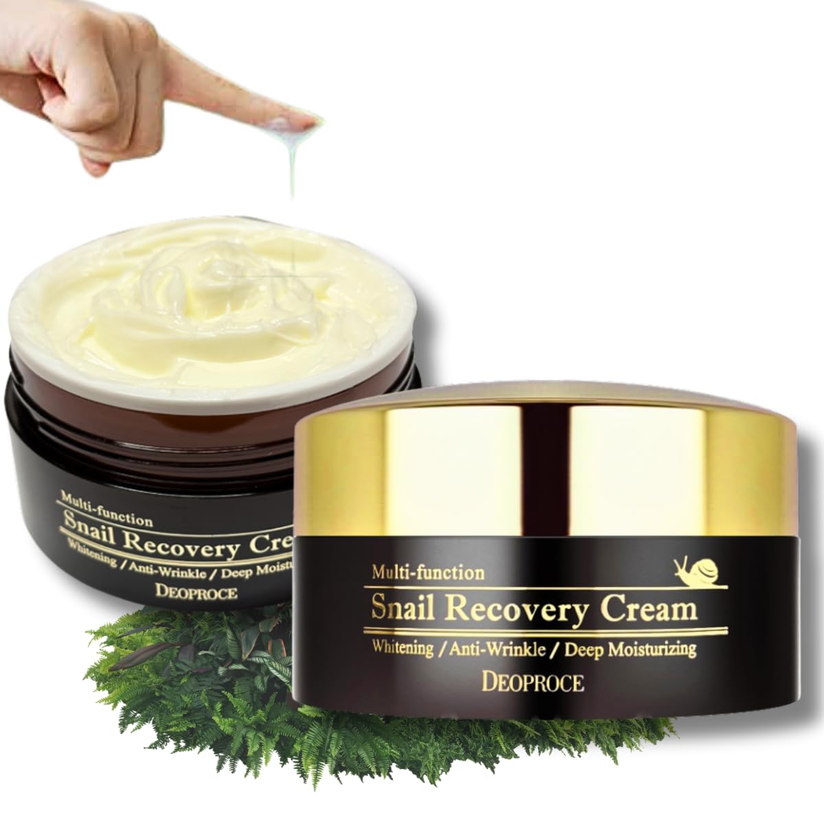 Deoproce snail recovery cream jar close-up showing rich texture for hydration