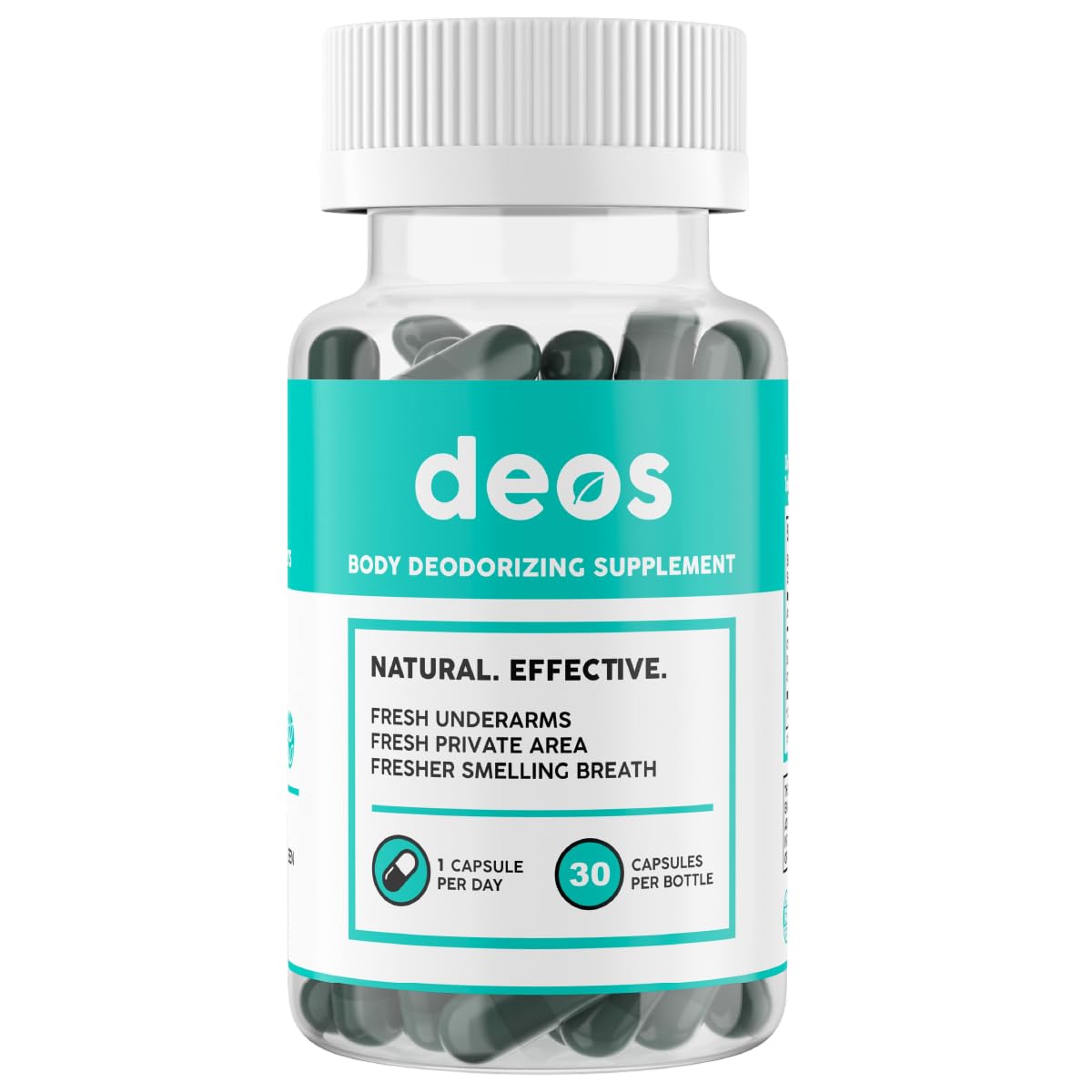 DEOS internal deodorant capsule for all-day freshness and discreet use.