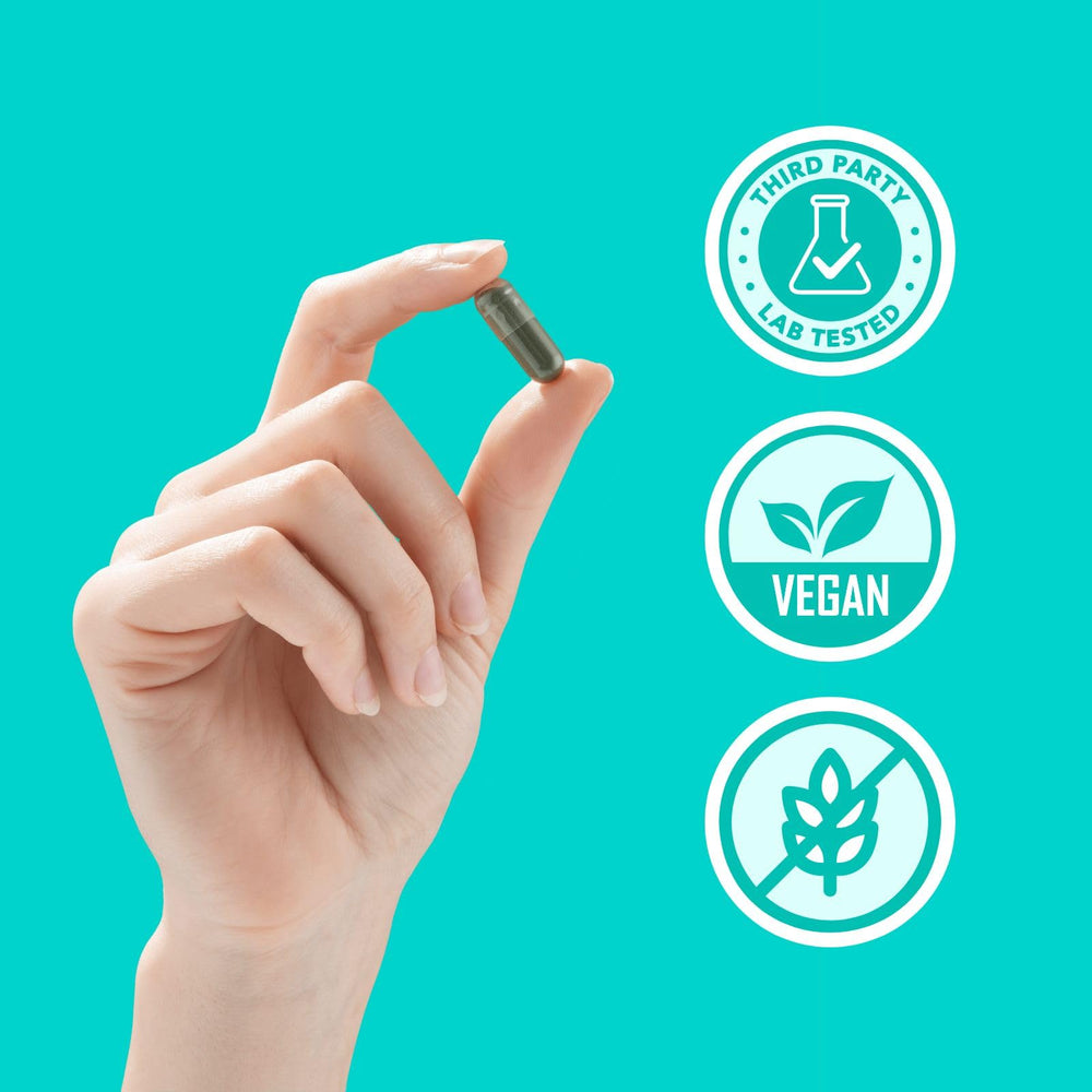 DEOS natural ingredients panel highlights chlorophyllin, parsley, and mint.