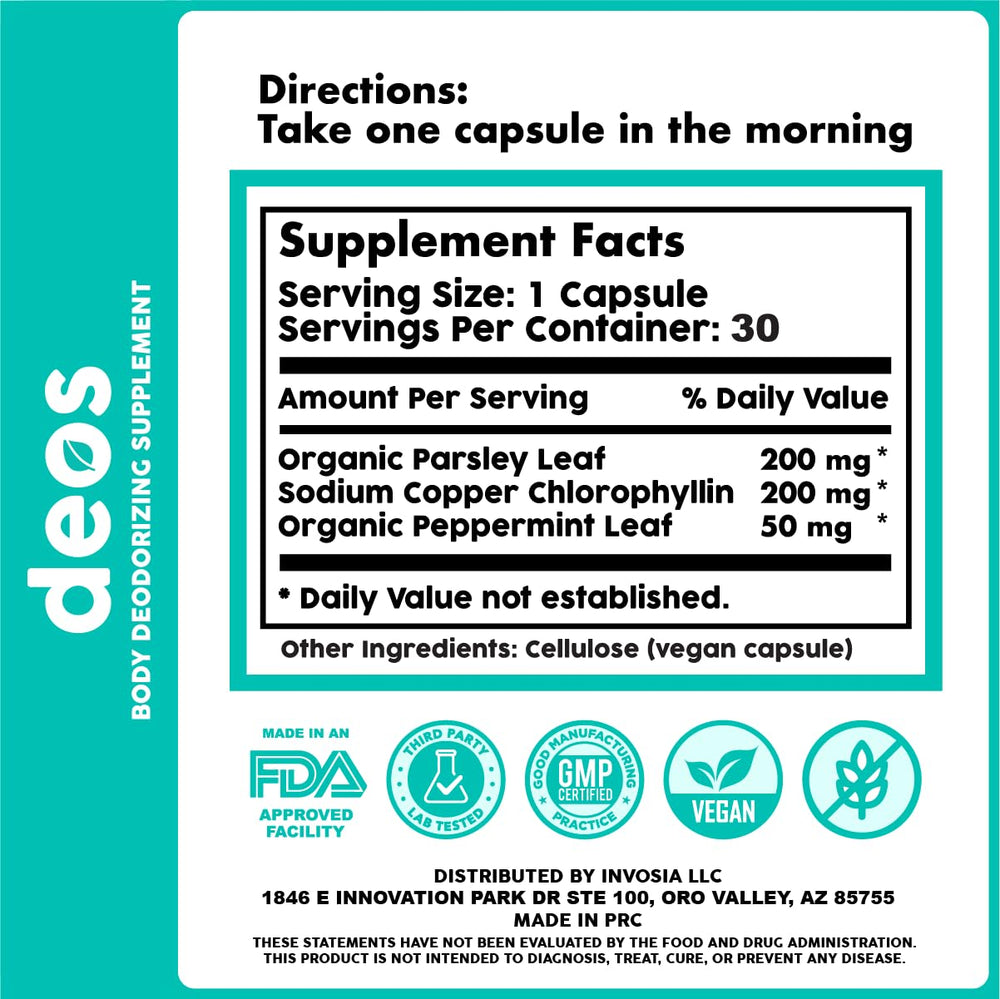 DEOS open-capsule method for mixing with water or juice.