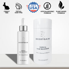 Deoxygain blocks DHT activity to support hair regimen.