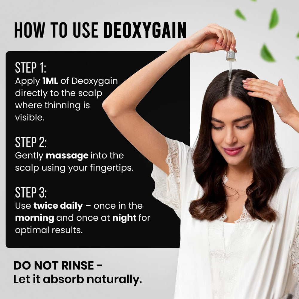 Clear gel texture of Deoxygain serum ready for daily use.