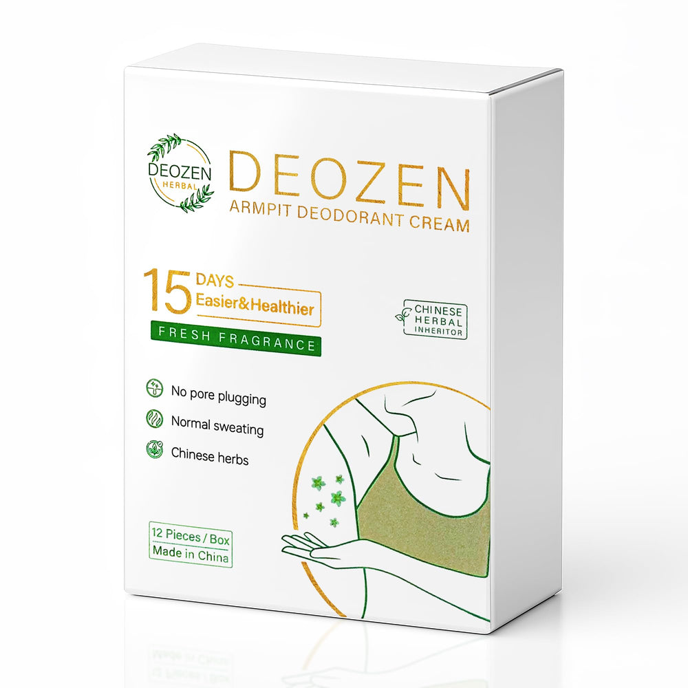 Deozen armpit deodorant cream in-use photo suggests bedtime routine.