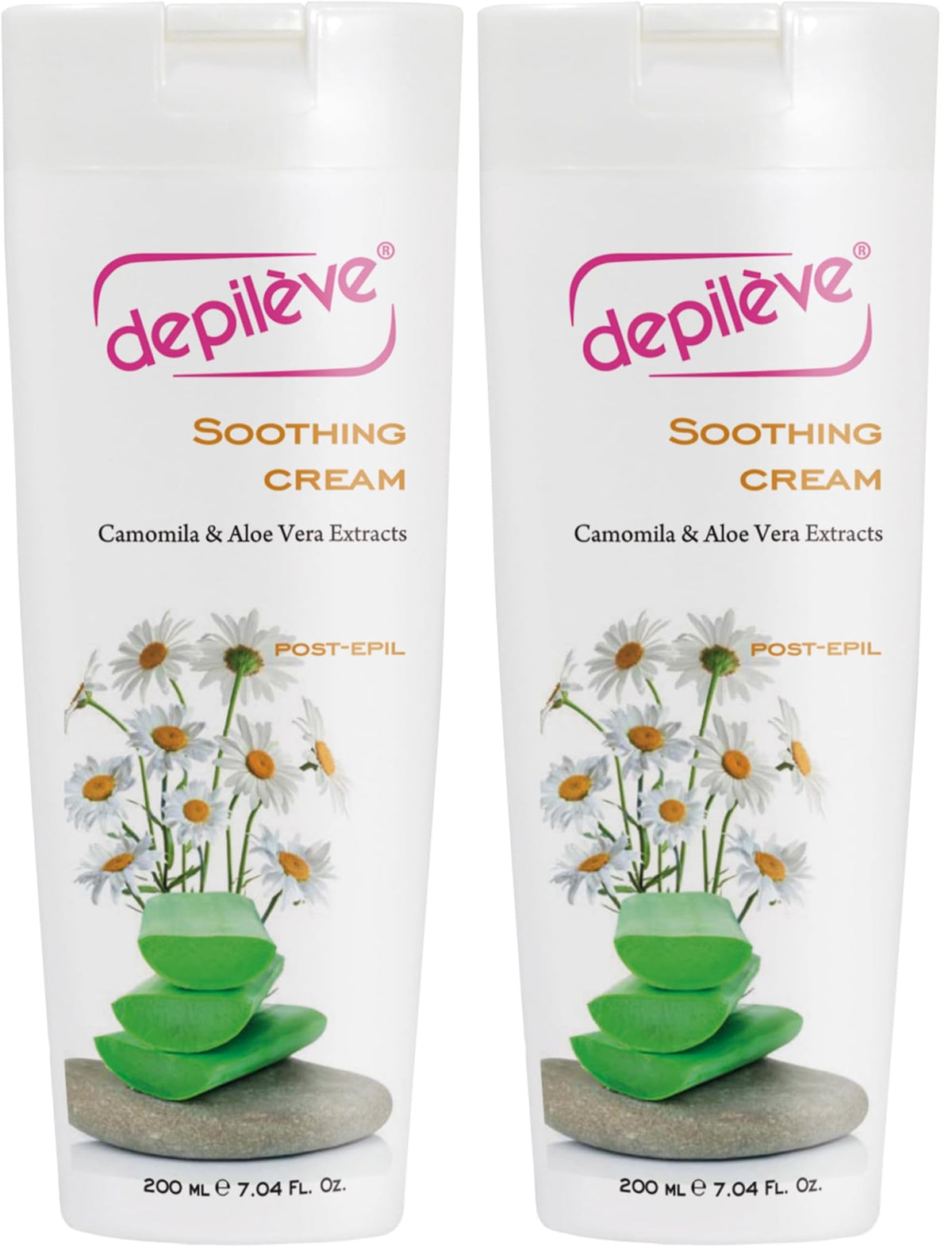 Depileve Soothing Cream bottle closeup showing calming post-wax care.