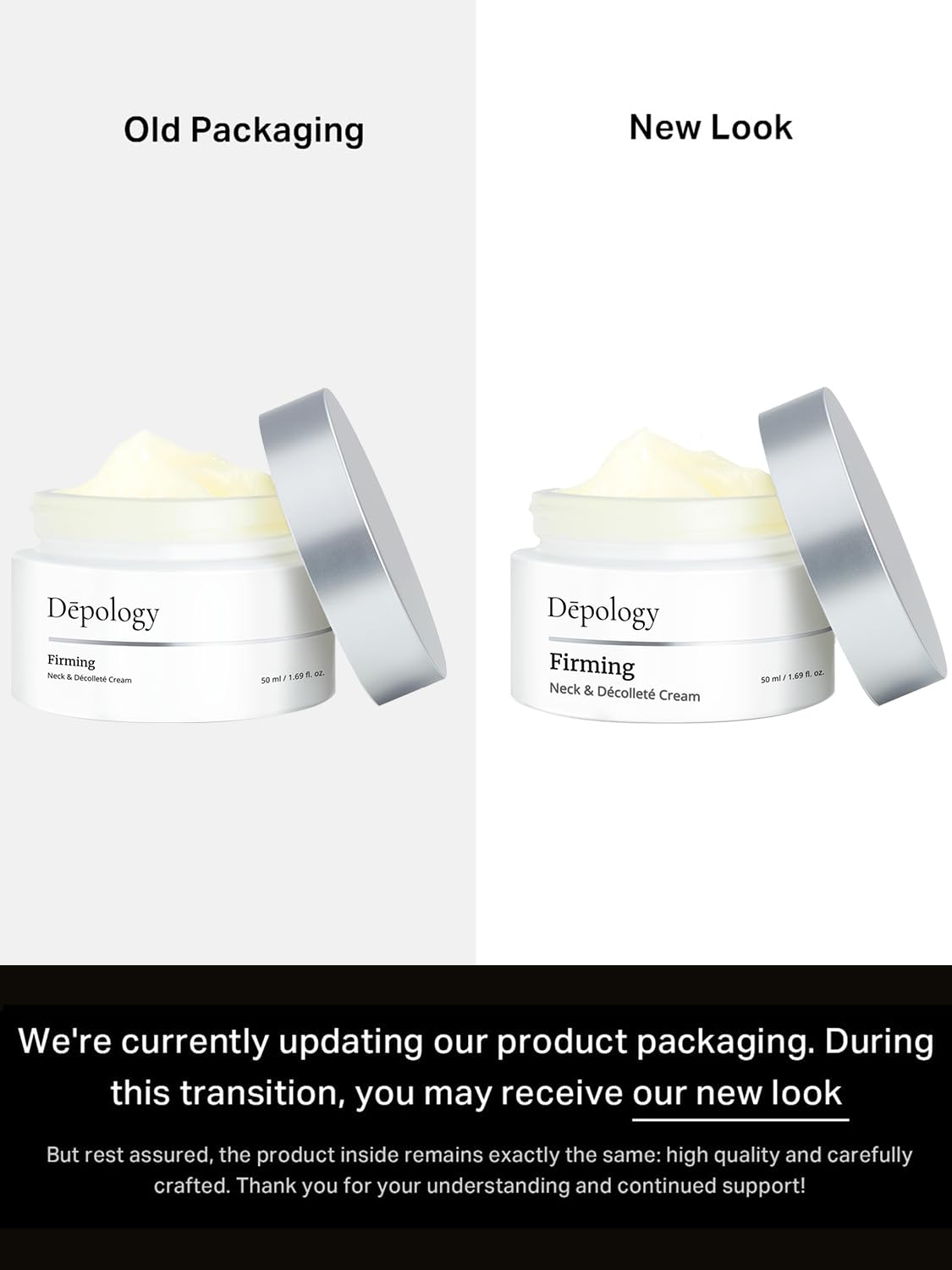 Depology elasticity-boosting neck-area close-up hints at firmer feel.