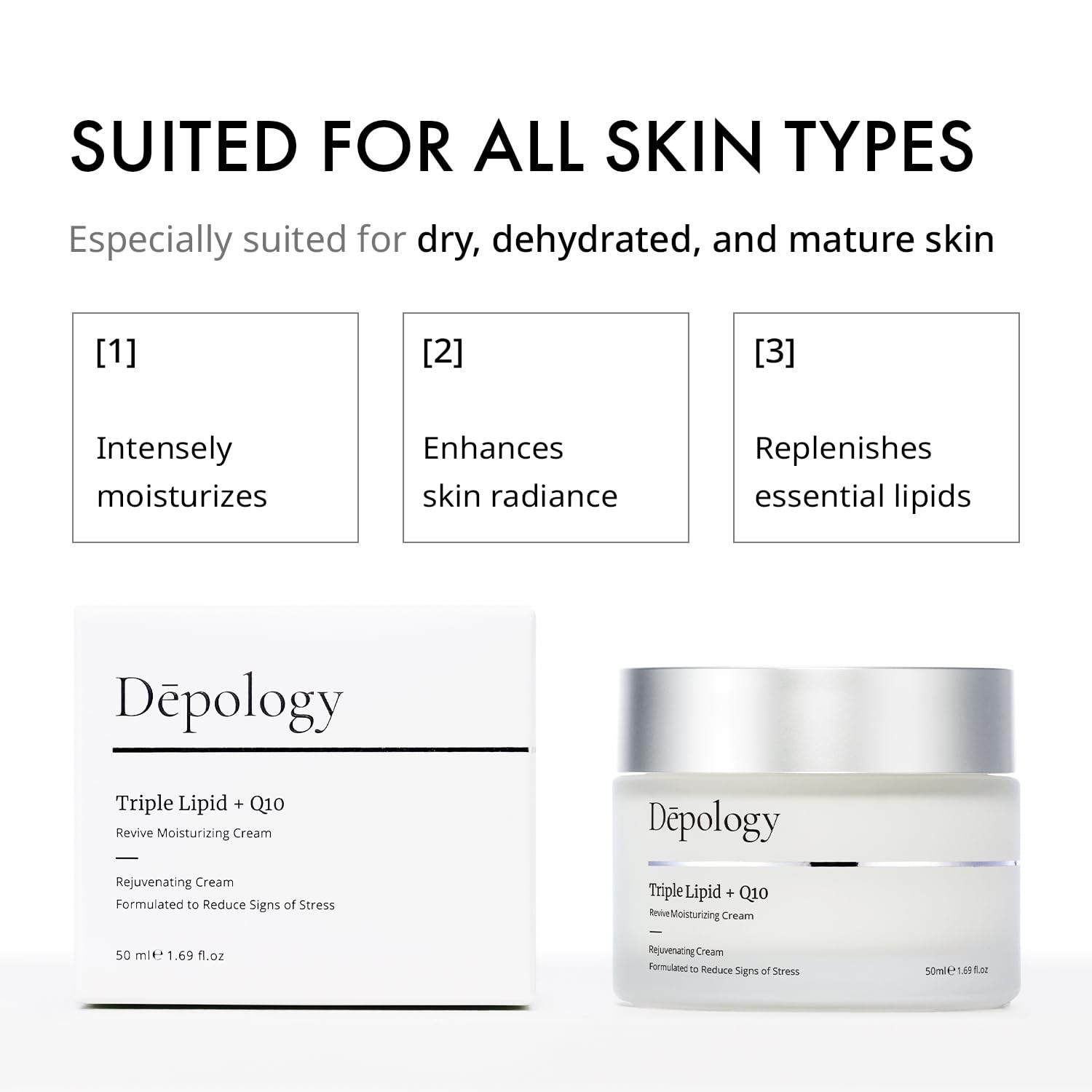 Illustration of Depology Triple Lipid+Q10 supporting the skin barrier in routine.