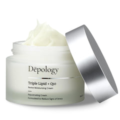 Swatch of Depology Triple Lipid+Q10 cream showing non greasy finish.