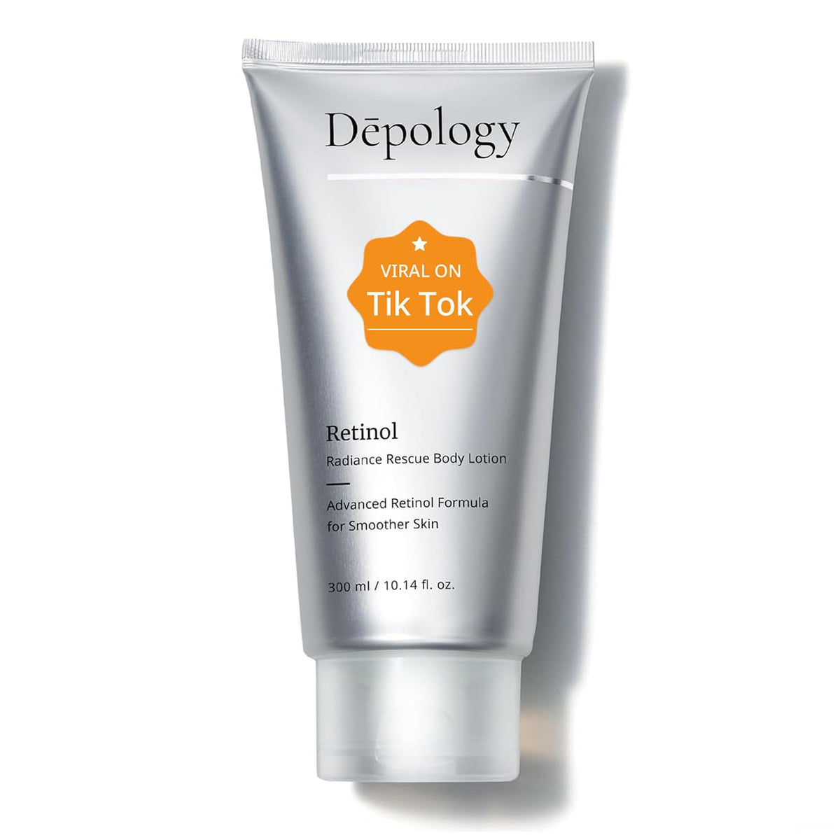 Depology ultra-size firming retinol body lotion bottle showcasing premium packaging and firming potential.