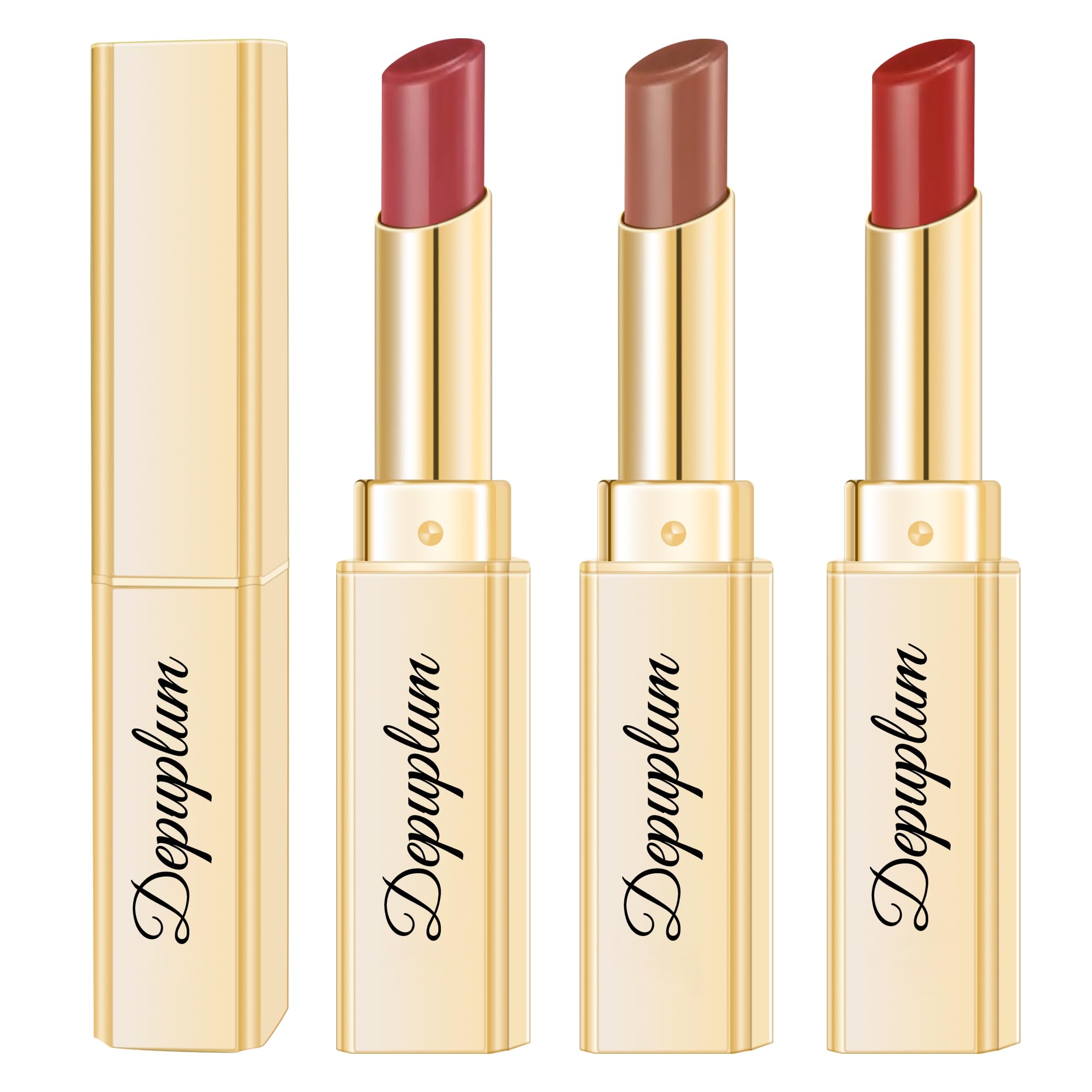 Depuplum 3pc berry red lipsticks set on display for versatile daily looks