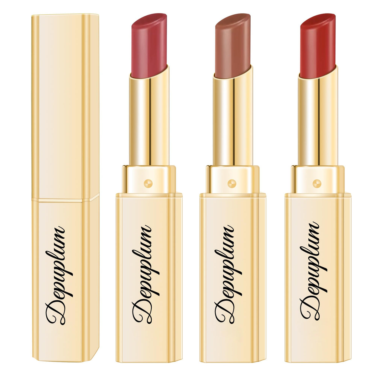 Depuplum 3pc berry red lipsticks set on display for versatile daily looks