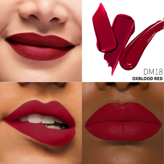 Depuplum DM18 dark red lipstick swatch long-lasting color for all-day wear
