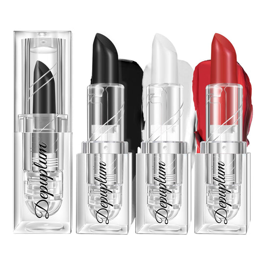 Depuplum black lipstick close-up with bold, long-lasting color