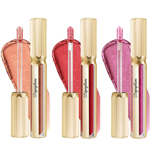 Depuplum metallic lipstick tubes show dual shine for a bold day-to-night look.