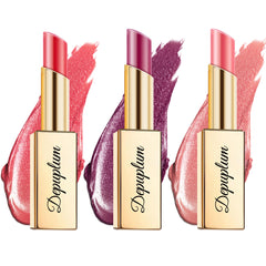 Depuplum red mulberry pink lipstick set close-up shows natural shimmer on lips