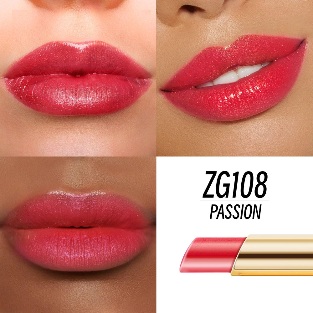 Depuplum lip swatches showing red, nude, and purple tones for versatile looks.