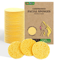 Derloyo compressed facial sponges yellow pack for easy travel and daily cleansing.