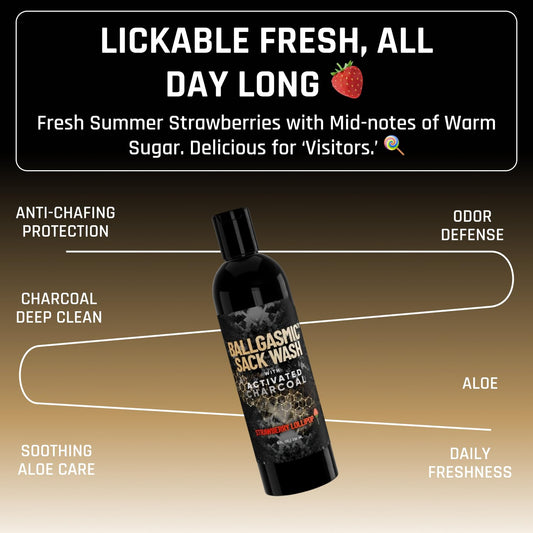 Derm Dude BallGasmic bottle pour showing easy application for anti-chafing cleansing after workouts.