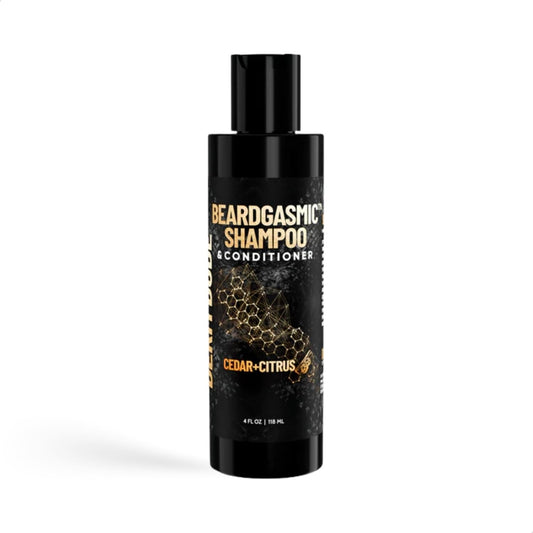 Derm Dude BeardGasmic bottle front for daily beard care.