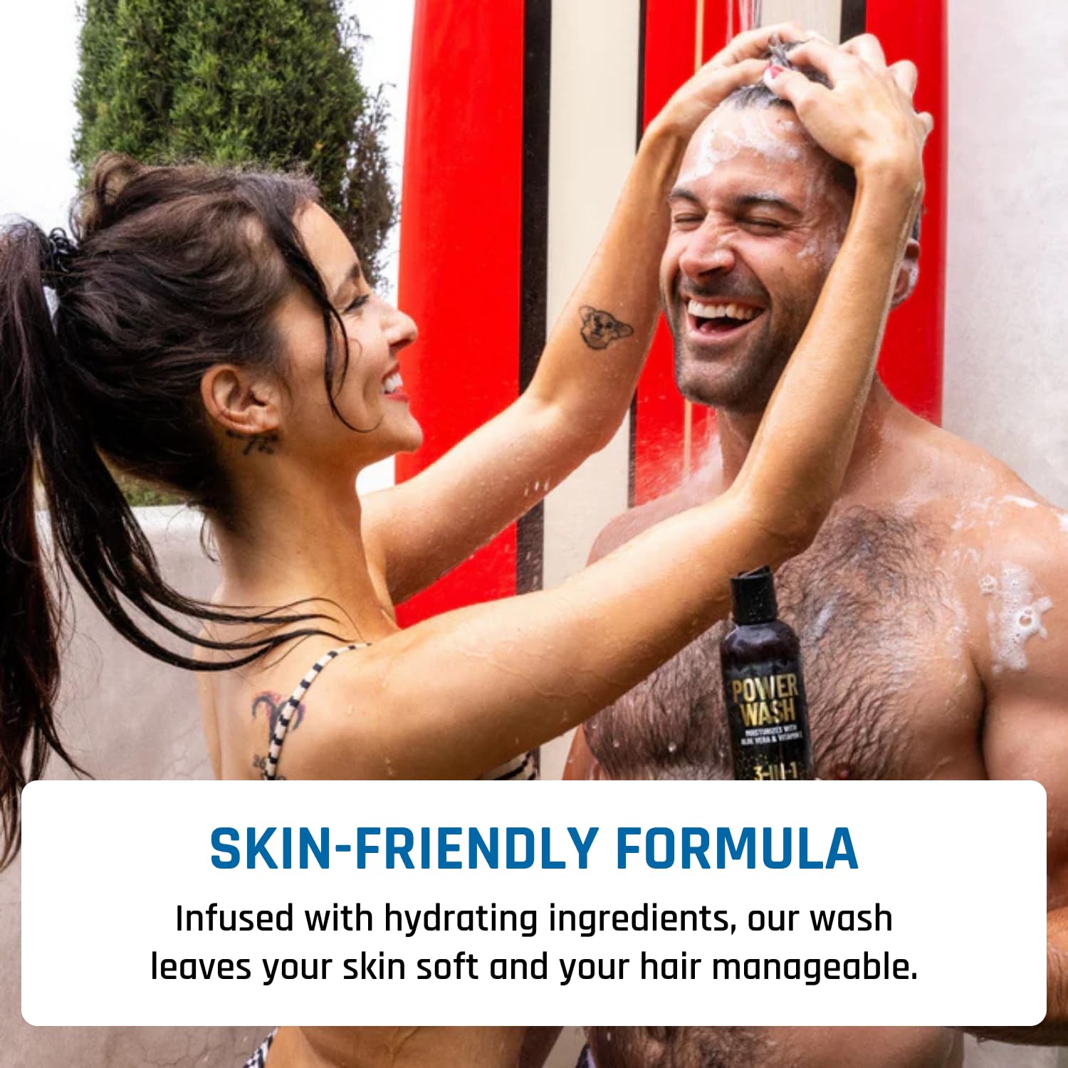 Derm Dude applying product to hair and body for streamlined grooming