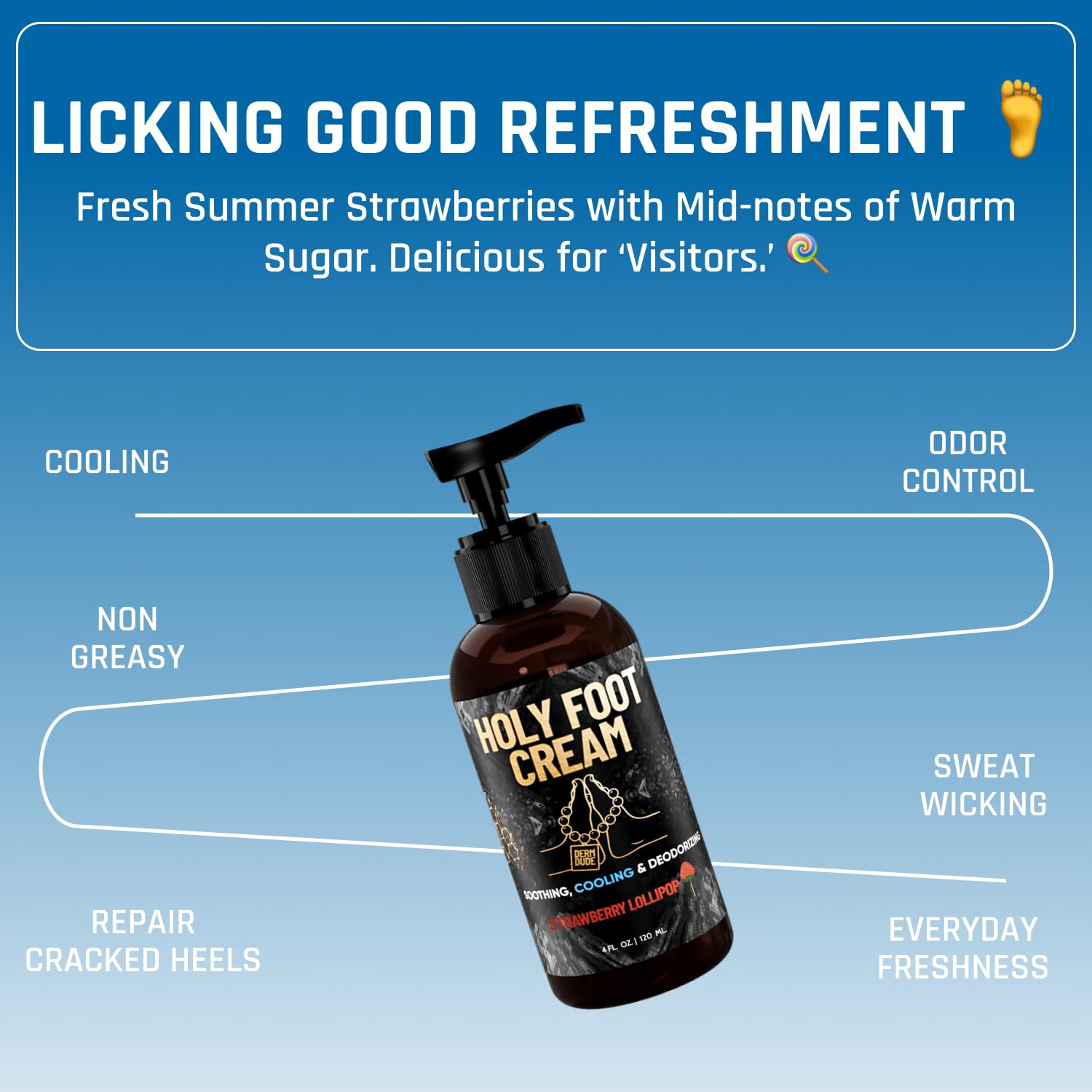 Derm Dude Holy Foot Cream arrowroot image highlights moisture balance for smooth feet.