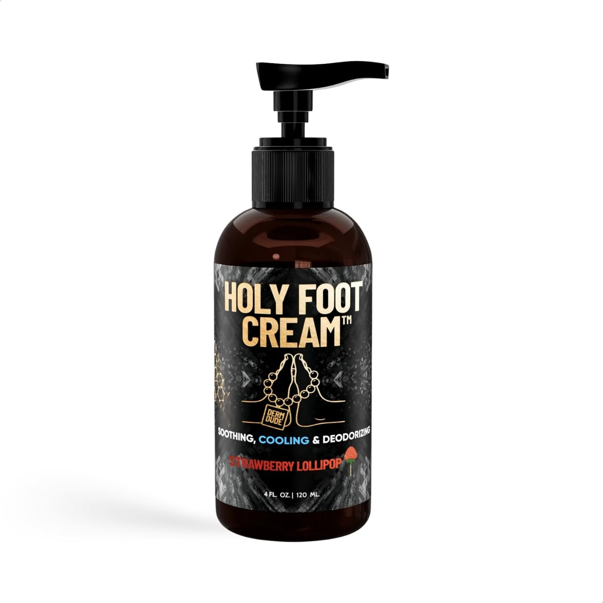 Derm Dude Holy Foot Cream bottle with DeoPlex freshness for all-day comfort.