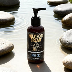 Derm Dude Holy Foot Cream texture swirl showing lightweight hydration in action.